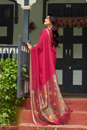 Pink Zari Woven Linen Saree (ACB2286)