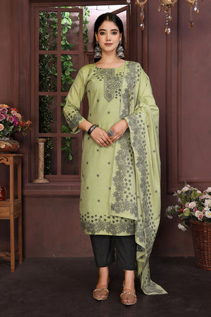 Olive Green Embroidered Cotton Kurti Pant Set (ACB2294)