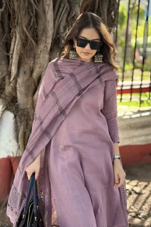 Purple Solid Viscose Kurti Pant Set (ACB2296)