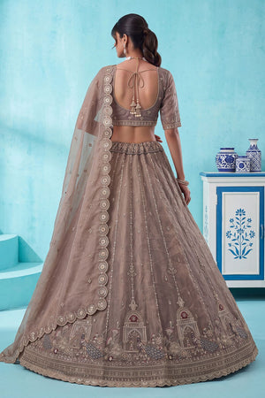 Brown Heavy Embroidered Silk Lehenga (ACB2304)