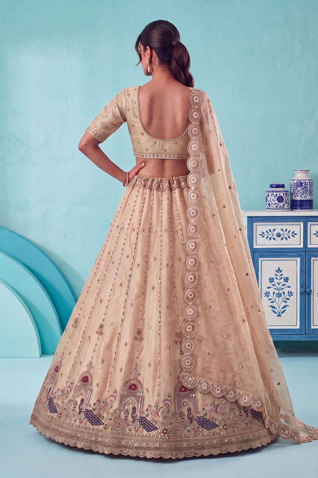 Off White Heavy Embroidered Silk Lehenga (ACB2305)