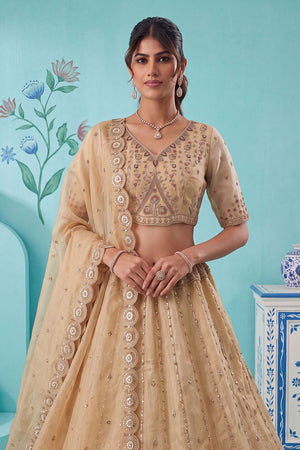 Off White Heavy Embroidered Silk Lehenga (ACB2305)