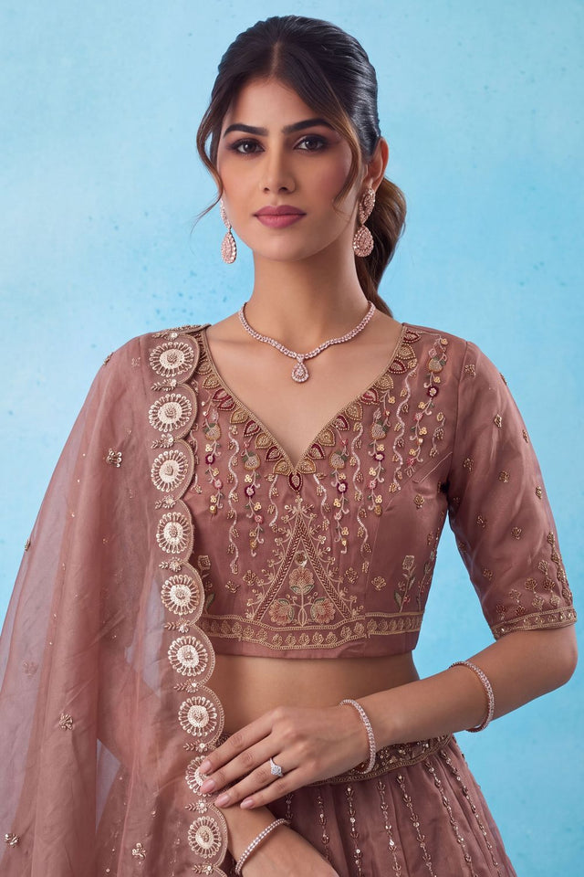 Pink Heavy Embroidered Silk Lehenga (ACB2306)
