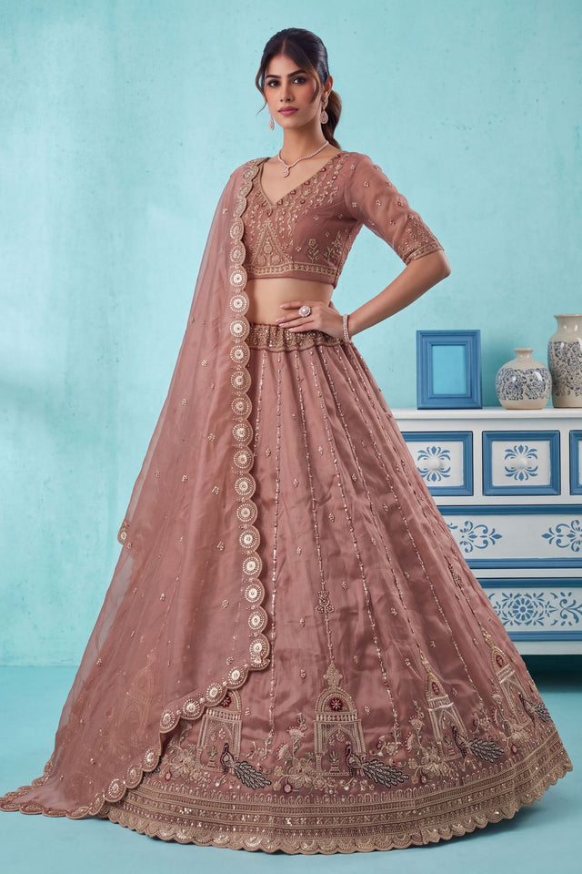 Pink Heavy Embroidered Silk Lehenga (ACB2306)