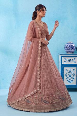 Pink Heavy Embroidered Silk Lehenga (ACB2306)