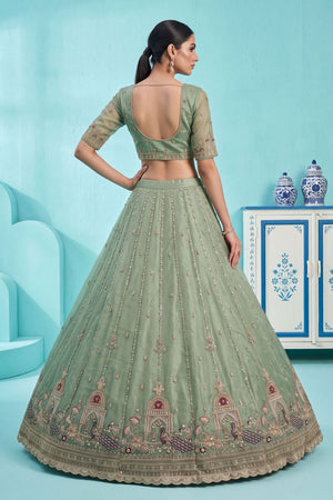 Pista Heavy Embroidered Silk Lehenga (ACB2307)