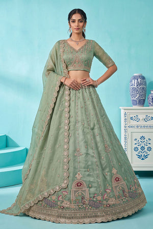 Pista Heavy Embroidered Silk Lehenga (ACB2307)