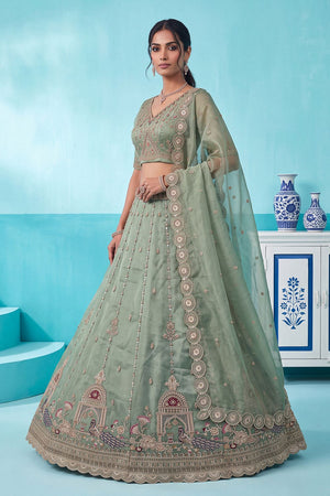 Pista Heavy Embroidered Silk Lehenga (ACB2307)