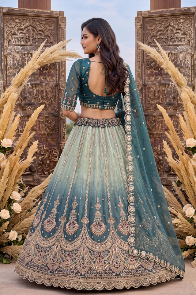 Blue Heavy Embroidered Silk Lehenga (ACB2308)