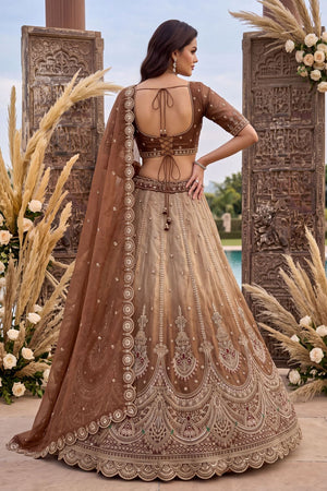 Copper Heavy Embroidered Silk Lehenga (ACB2310)