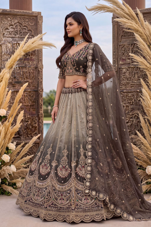 Grey Heavy Embroidered Silk Lehenga (ACB2311)