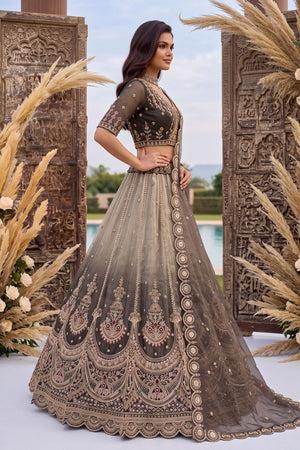Grey Heavy Embroidered Silk Lehenga (ACB2311)