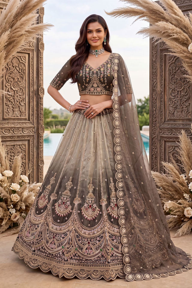 Grey Heavy Embroidered Silk Lehenga (ACB2311)