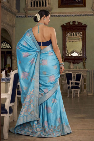 Light Blue Jacquard Woven Satin Silk Saree (ACB2312)