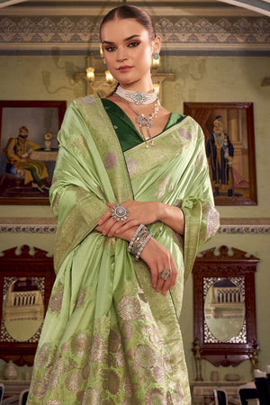 Green Jacquard Woven Satin Silk Saree (ACB2314)