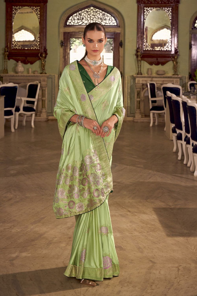 Green Jacquard Woven Satin Silk Saree (ACB2314)
