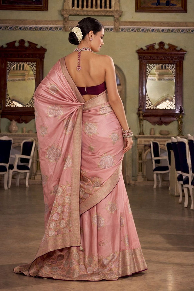 Peach Jacquard Woven Satin Silk Saree (ACB2315)