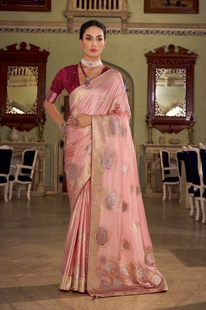 Peach Jacquard Woven Satin Silk Saree (ACB2315)