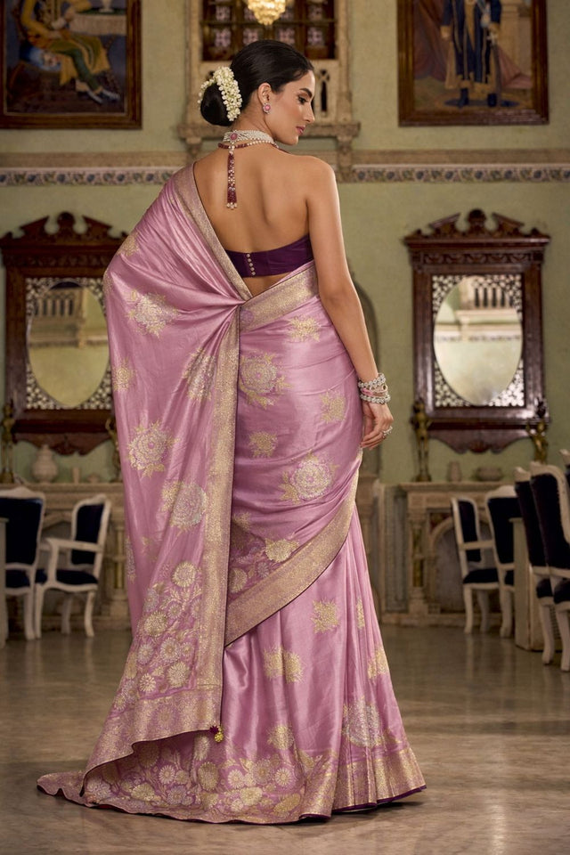Pink Jacquard Woven Satin Silk Saree (ACB2316)