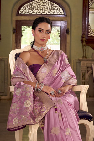 Pink Jacquard Woven Satin Silk Saree (ACB2316)