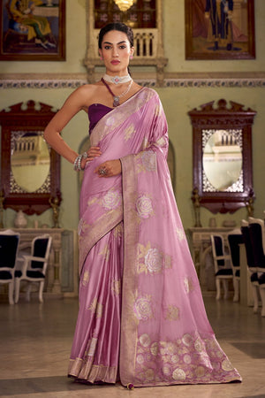 Pink Jacquard Woven Satin Silk Saree (ACB2316)