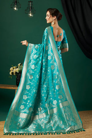 Light Blue Zari Woven Crepe Saree (ACB2317)