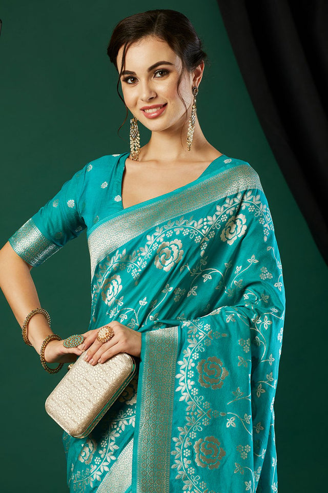 Light Blue Zari Woven Crepe Saree (ACB2317)