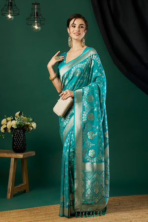 Light Blue Zari Woven Crepe Saree (ACB2317)