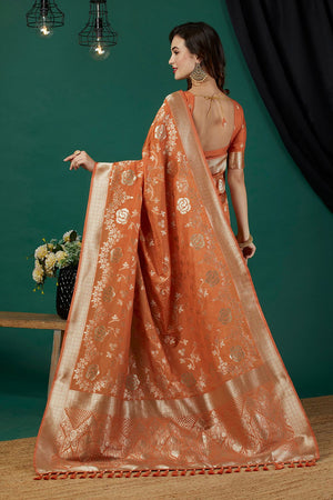 Rust Zari Woven Crepe Saree (ACB2319)