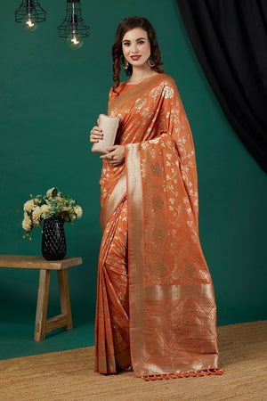 Rust Zari Woven Crepe Saree (ACB2319)