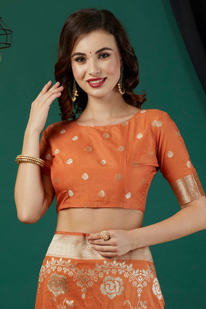 Rust Zari Woven Crepe Saree (ACB2319)