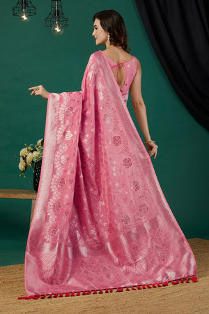 Pink Zari Woven Crepe Saree (ACB2320)