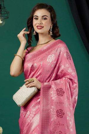 Pink Zari Woven Crepe Saree (ACB2320)