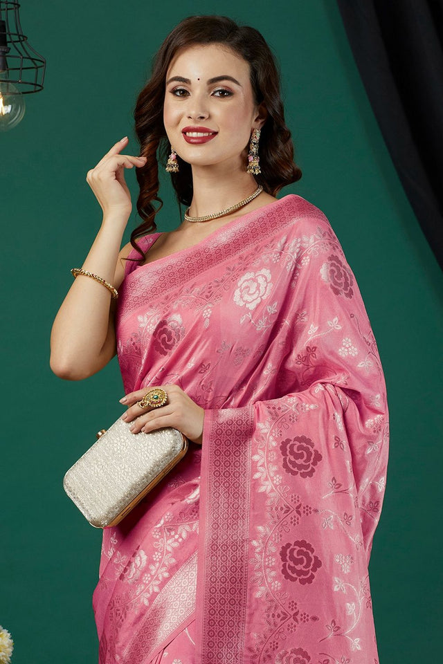 Pink Zari Woven Crepe Saree (ACB2320)