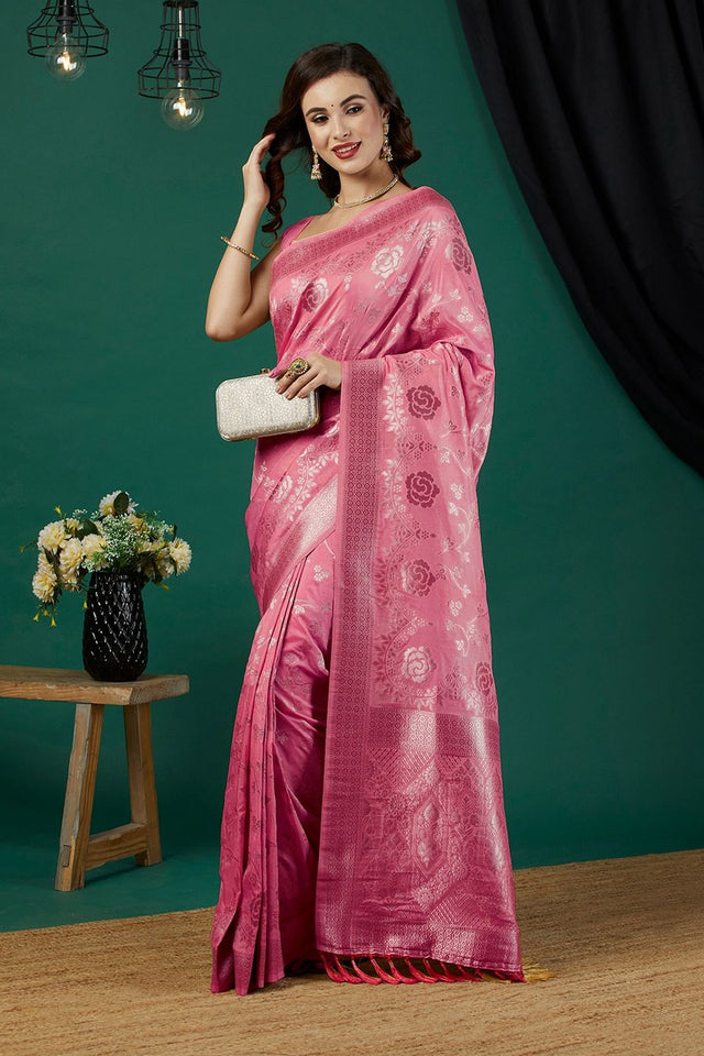 Pink Zari Woven Crepe Saree (ACB2320)