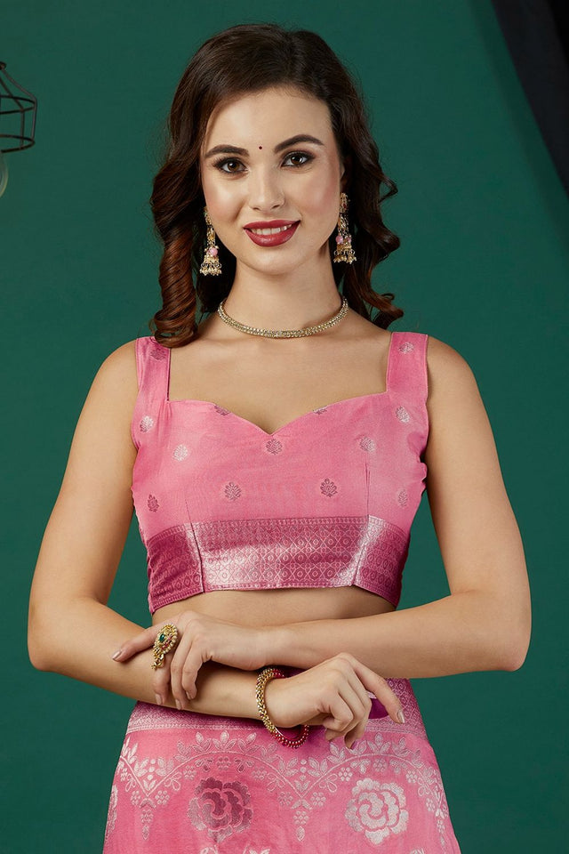 Pink Zari Woven Crepe Saree (ACB2320)