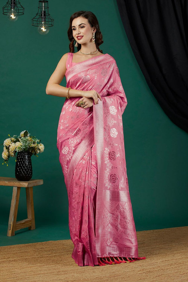 Pink Zari Woven Crepe Saree (ACB2320)