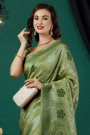 Green Zari Woven Crepe Saree (ACB2321)