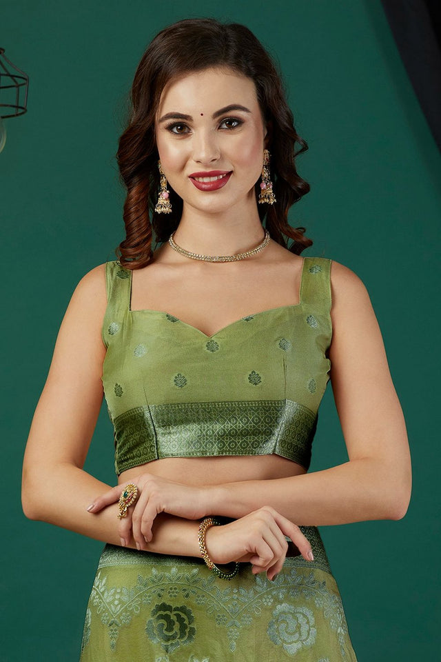 Green Zari Woven Crepe Saree (ACB2321)