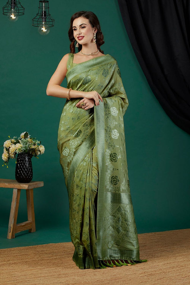 Green Zari Woven Crepe Saree (ACB2321)