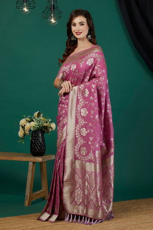 Purple Zari Woven Crepe Saree (ACB2322)