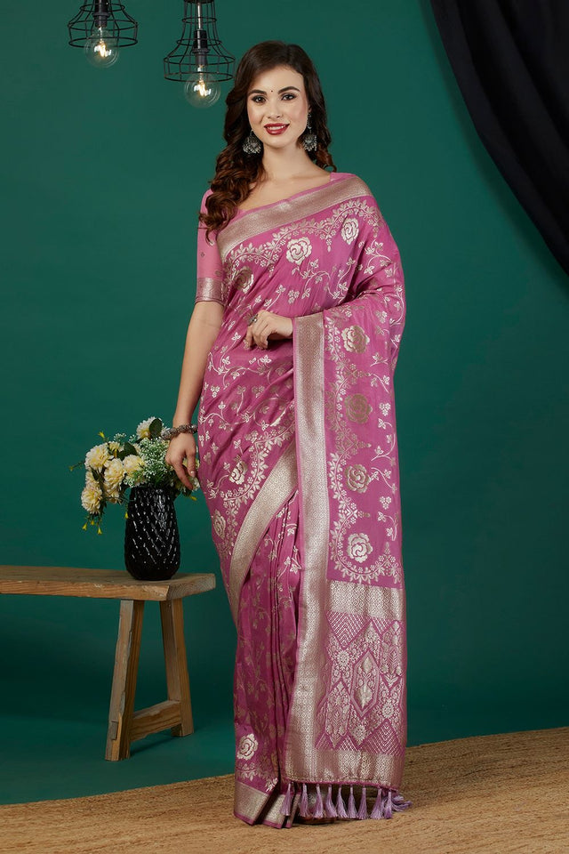 Purple Zari Woven Crepe Saree (ACB2322)