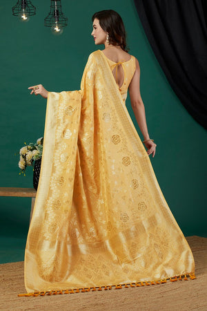 Yellow Zari Woven Crepe Saree (ACB2323)