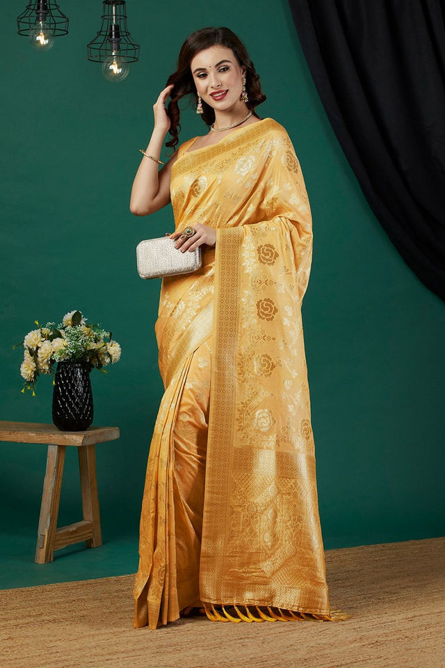 Yellow Zari Woven Crepe Saree (ACB2323)