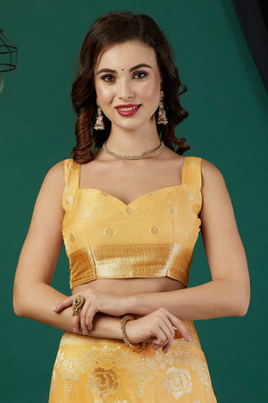 Yellow Zari Woven Crepe Saree (ACB2323)