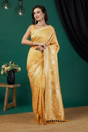 Yellow Zari Woven Crepe Saree (ACB2323)