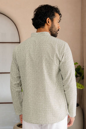 Mens Grey Printed Linen Short Kurta (ACB2327)