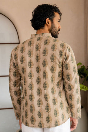 Mens Multi Color Printed Linen Short Kurta (ACB2328)