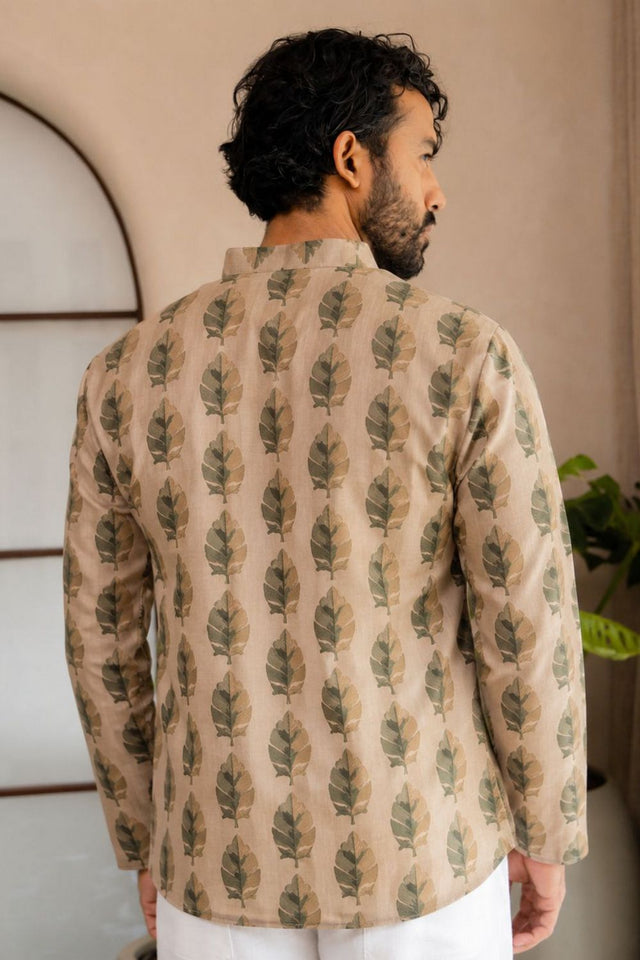 Mens Multi Color Printed Linen Short Kurta (ACB2328)