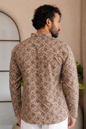 Mens Multi Color Printed Linen Short Kurta (ACB2329)